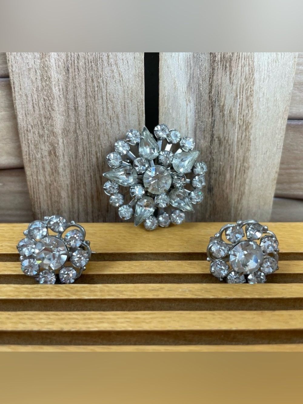 VINTAGE PINS 50s AB Crystal Cocktail Broach and 2pc Collar Set